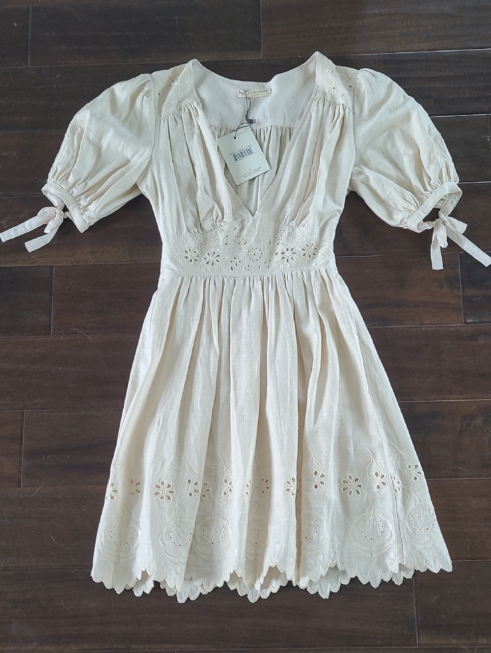Spell Cream Eyelet Mini Dress with Puff Sleeves